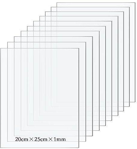 Taiyeestar 10 Pcs Square Clear Acrylic Sheets, 1mm Thick Transparent Plastic Sheet Acrylic Board, for Picture Frame Glass Replacement, Display Projects, Painting, DIY Craft (20 * 25cm)
