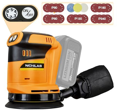 Orbital Sander Cordless Brushless 6 Speeds Max 21000RPM, 5” Electric Sander with Dust Collector Compatible with DEWALT 20V MAX Battery (BATTERY NOT INCLUDE)