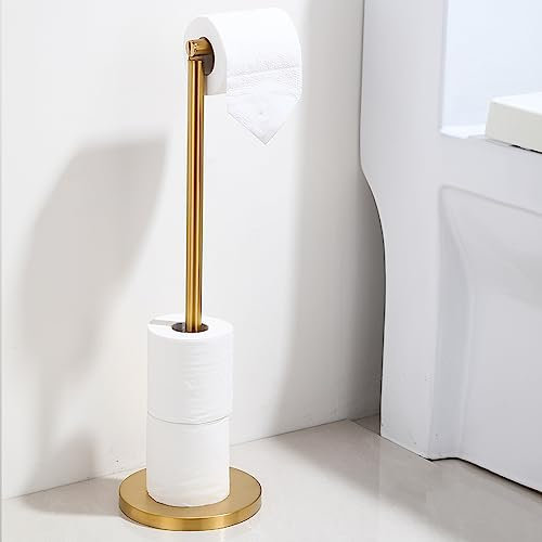 Porte-rouleau de papier toilette debout en acier inoxydable 304 avec base robuste, autoportant, anti-rouille, doré