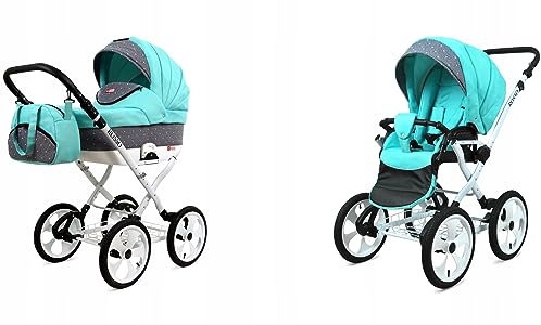 BabyLux® Bambimo Kinderwagen Set 2 in 1 - Rosso - incl. Babywanne, Buggy Sportsitz - Kinderwagenset - Kombikinderwagen mit Wickeltasche, Regenschutz, Moskitonetz, Cupholder usw.