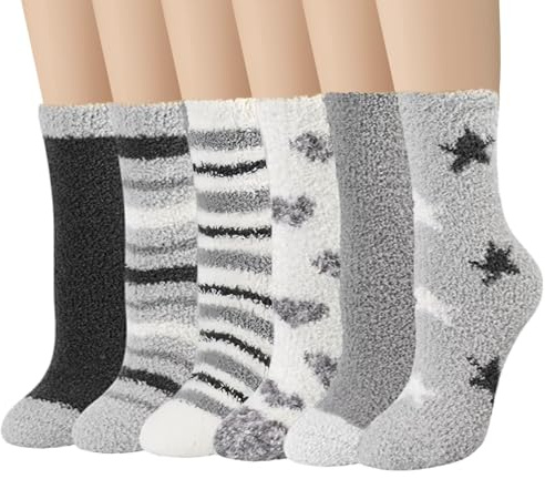 flintronic 6 Paia Calzini Donna Invernali Antiscivolo Morbidi e Termici, Calzini Pelosi Morbide Soffici per Pavimenti in Pile Corallo per Pantofole, Letto, Casa, Dormire