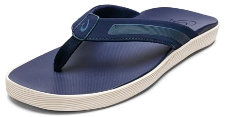 OluKai Leeward Men's Beach Sandals, Quick-Dry Flip Flop Slides, Water Friendly Versatility & Wet Grip Traction, Comfort Fit & Arch Support, Navy/Navy, 13