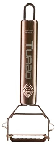 TURBO PRODUKTE Turbo Peeler Stainless Steel Rose Gold for Fruit and Vegetables - Forward and Reverse with Pendulum Blade for Left and Right Handed Users, TSRG001-1