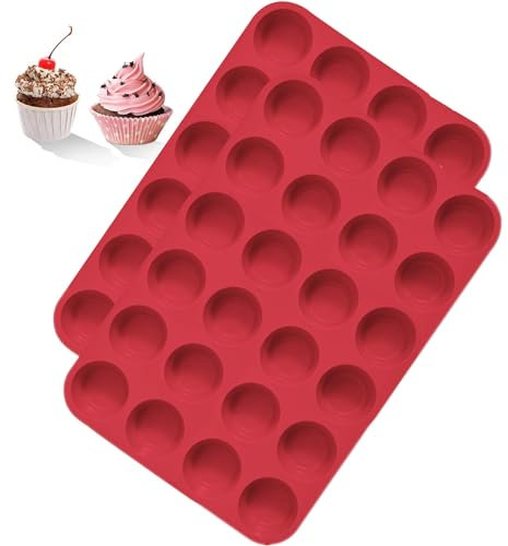 BASVII 2 Pezzi Stampo Muffin Silicone - Senza BPA, Stampi per Teglia Muffin con Rivestimento Antiaderente per 24 Muffin - Riutilizzabili Stampi in Silicone per Dolci, Lavabile in Lavastoviglie