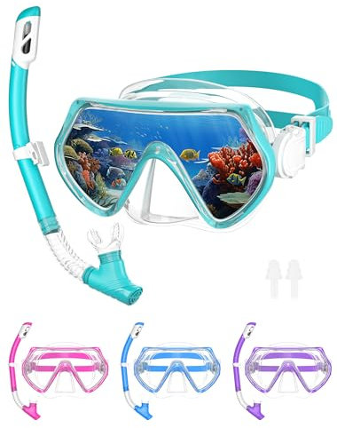 Schnorchelset Kinder Taucherbrille Dry Schnorchel Schnorcheln Set （Grün）…