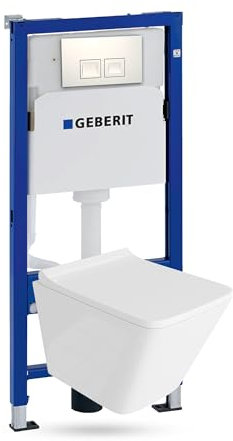 Duofix Basic - Elemento da parete + lavabo da parete per WC Lago bianco senza bordi + pannello di controllo Delta 25 | pulsante bianco | set completo | cassetta di risciacquo da incasso | WC completo