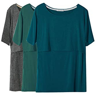 Smallshow Donna Maglie a Manica Corta di Professione d'infermiera a Strati Design L'Allattamento al Seno Camicie,Deep Green-Deep Grey-Teal,M