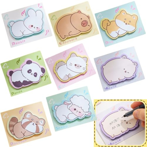 Azttior 350 Niedliche Cartoon-Tier Haftnotizen, Selbstklebende Klebezettel, Mini Sticky Notes für Büro und Schule Kleine Geschenke, Mitgebsel, Schüler, Geburtstag -Lustige Post-its,Pastell Notizzettel