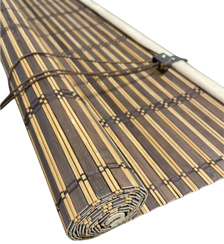 Tapparella a rullo in Listelli di Bambù Midollino con arrotolamento a carrucola (Marrore Scuro Senza Bordo, 180x300 cm)
