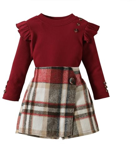 Miipat Conjunto de Ropa para Niña Bebé 2 Piezas Conjunto Niñas Pequeñas Otoño e Primavera Tops de Manga Larga Tipo Suéter con Minifaldas Vestidos para Niñas 100 2-3 Años