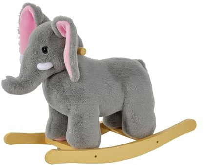 HOMCOM Dondolo per bambini con elefante a dondolo e cavallo a dondolo per bambini dai 18+ mesi con musica e maniglie, portata 60 kg, 61 x 23 x 43 cm Grigio