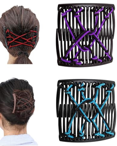 2/6 Pieces Magic Elastic Hair Slides, Stretchy Hair Comb Double Clips，Double-Sided Clips Hairpin Tray Fashion Insert Comb for Thick Curly Thin Hair Vintage Hair Accessories Women Ladies