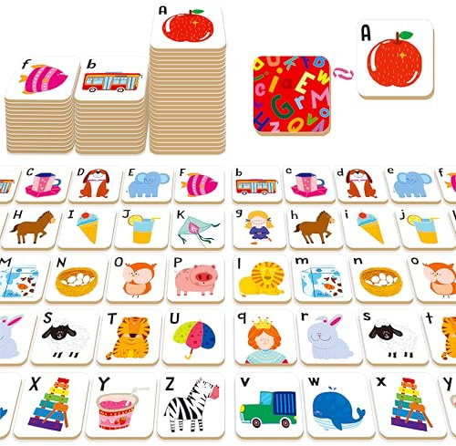 52 PCS Alphabet Memory Game, 26 Pairs Uppercase & Lowercase Letters Matching Game, Educational Early Learning Toy for Toddlers, Kindergarten, Kids 3+