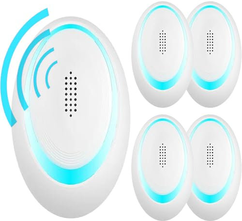 Repelente Ultrasónico de Plagas, 4 Pack Repelente Mosquitos Insectos para Interiores Anti Cucarachas, Moscas,Mosquitos,Ratones,Arañas 100% Inofensivo para Mascotas y Humanos
