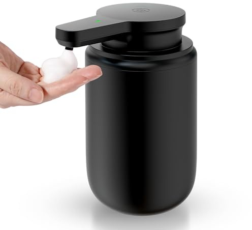 Automatic Foaming Soap Dispenser, Rechargeable Touchless Foam Hand Soap Dispenser for Bathroom, Soap Pump for Kitchen, Water-Resistant, Xmas Gift 10oz, Black