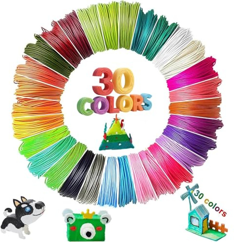 YeaHapiday 30 Colours PLA 3D Pen Filament Refills, 1.75mm, Each 5mTotal 150m – Biodegradable 3D Pen Refills Compatible with MYNT3D, SCRIB3D, PIKA3D Multicolour Filament for 3D Drawing & DIY Crafts