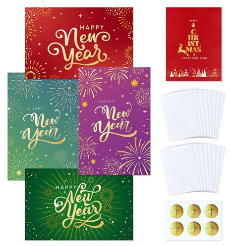FLYAB Happy New Year Cards - Boxed Assorted Happy Holidays Cards with Envelopes New Year Gifts Set for Business and Personal Seasons Greetings