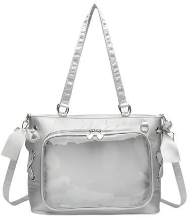 Itabag - Borsa a tracolla da donna con fiocco, trasparente, casual, per studenti, scuola, cravatta, fiocchi, borsa a tracolla per esporre spille