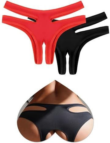 ohyeahlady Perizoma Donna Seducente Hot Aperto Taglia Forti Tanga Hot con Buco Slip Brasiliana Mutandine Hot Intimo Seducente Hard Aperto Slip Underwear Nero+Rosso,M