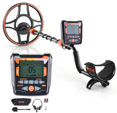 VEVOR Metal Detector per Metalli con Display LCD, Bobina di Ricerca Impermeabile IP68 Profondità di Rilevamento 304,8 mm Frequenza Operativa 5,8 kHz, Kit Rilevatore d'Oro Metalli Bosco Spiaggia