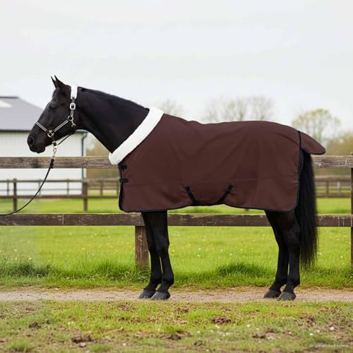 Teenpull hästfilt helt mörkbrun av polarfleece 135 cm med justerbara spännen, vindtät, andas, perfekt som vinterfilt, utomhusfilt och pilfilt för stall- och transport