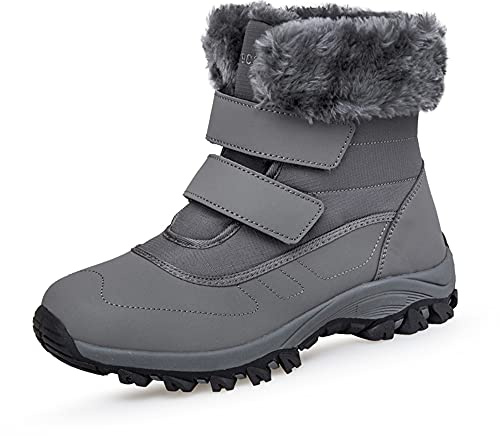 Winter Ankle Snow Boots with Warm Fur Lining Waterproof Women Warm Hiking Booties Anti Slip Shoes Grey UK 7