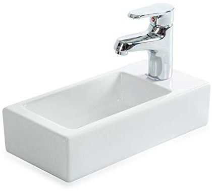 STILFORM Gäst WC tvättställ av finaste keramik i glasögon vit för väggmontering eller som tvättfat med kranhål 370 x 185 x 90 mm modern Hahnloch Rechts