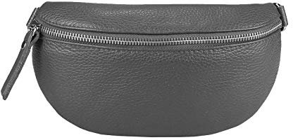 Made in Italy OBC Damen Leder Tasche Gürteltasche Crossbody Hüfttasche Bauchtasche Hüfttasche Umhängetasche Cross-Over Bodybag Schultertasche Handytasche Geldtasche Grau