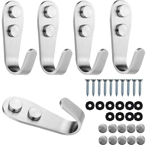 Skyzone 5-teilige Kleiderhaken Edelstahl Hochleistungs-Wandhaken Handtuchhaken J Haken mit Schrauben und dekorativer Abdeckung für Küche Badezimmer Bürokleidung Hut Tasche Schlüsselkappe