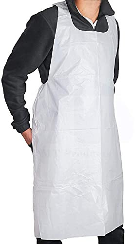 Sumedtec Packung mit 100 weißen Einweg-Schürzen aus Polyethylen., weiß, One size