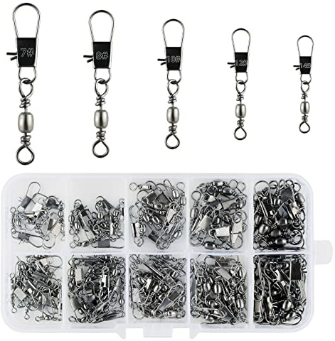 Realure 125pcs Fishing Snap Swivels, Rolling Barrel Swivels