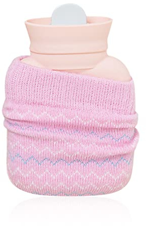 Borsa dell'Acqua Calda 320 ml Con Maniche a Maglia in Silicone - Mini Formato per Alleviare il Dolore Fisiologico di Donne, Collo, Mani e Piedi Caldi