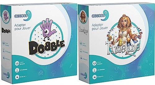 Access+| LOT 2 Jeux de Société adaptés pour Les Troubles cognitifs | 1 Jeu de Cartes d'Observation Dobble dès 6 ans + 1 Jeu de Connaissance Timeline dès 8 ans |1 à 4 Joueurs | 10 à 15 min