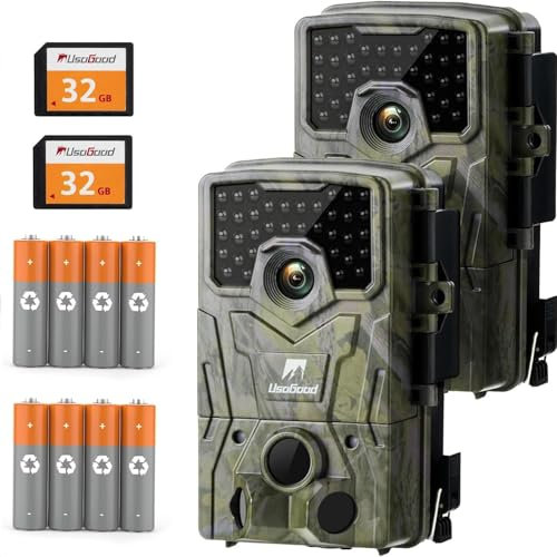 usogood 2pcs Camera de Chasse 36MP 4K 30fps HD Camera Chasse Infrarouge Vision Nocturne Animaux Piege Caméra Photographique avec 8 Batterie et Carte mémoire Suiveuse Exterieur Étanche Invisible