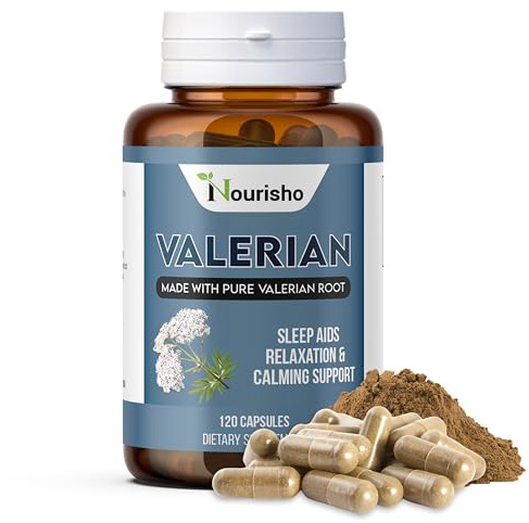 Nourisho Valerian Root for Sleep Capsules 500mg, 120CT valarian Root Supplements for Sleep, Valeriana Powder Capsules, Valerian Root Extract for Adults, valeriana capsulas - GMP Certified, Non GMO
