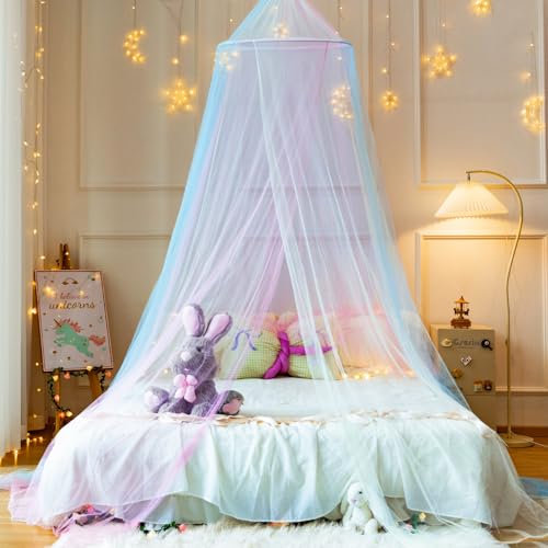 Wnqou Moskitonetz Bett für Doppelbett Einzelbett, Großes Kuppel-Baldachin Betthimmel Mückennetz FeinmaschigesMädchenzimmer, einfache Installation für Reisen und Zuhause (Rainbow)