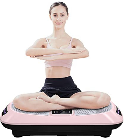 Vibrationsplattformsmaskin for hemmagym, träningsplatta med vibrationsplatta for fitness, Vibrerande träningsmaskin for hela kroppen med motståndsband(Pink)