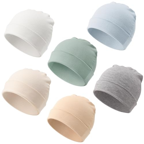 DRESHOW BQUBO 6 Pack Baby Newborn Hats Set for Unisex Infant Newborn Toddler Soft Beanie Hat for Boys Girls 0-3 Months