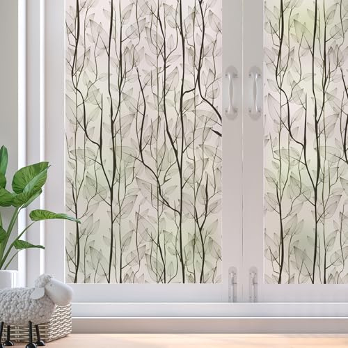 dktie Window Privacy Film Static Cling Window Film No-Glue Frosted Window Film Plants Window Stickers, for Home, Bathroom, Kids Room, Bedroom (Multicolor 01, 44.5x200cm)