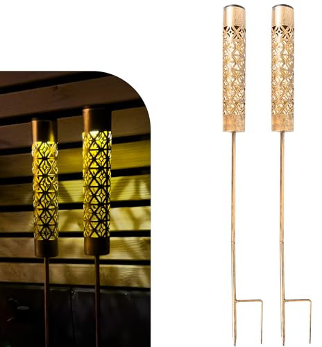 Gadgy Luci Solari da Giardino con Effetto Fiamma – Set di 2 Torce LED da Esterno in Metallo – Illuminazione Solare Decorativa per Giardino, Terrazza e Balcone