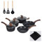 M MELENTA Bateria de Cocina Induccion 12 Piezas, Juego de Ollas y Sartenes Cerámicas Antiadherente, 3 Ollas con Tapas (Ø16/18/20 cm), 2 Sartenes (Ø20/24 cm), Negro