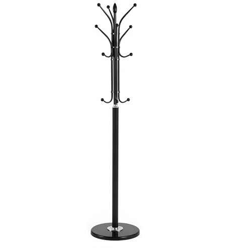 HitlineUK Metal coat stand Coat and Clothes Stand Rack, Black, 40 x 40 x 170 cm (L x W x H), 12 Coat Hooks for Jacket Hat Hanger Bag Umbrella bedroom accessories (Black)