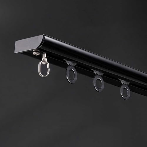 Ultra-Thin Ceiling Curtain Tracks Aluminum Single Curtain Track Ceiling Mounted Rail Room Divider for Living Room/Bedroom(Black,1.7m(5.6ft))
