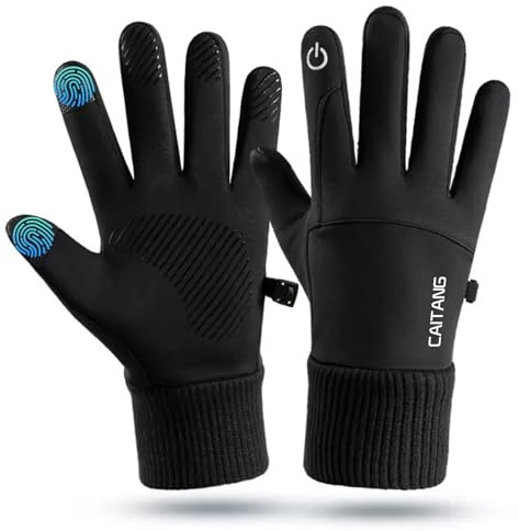 CaiTang Guantes Térmicos por Hombre Mujer, Guantes Moto Invierno con Pantalla Táctil, Guantes Impermeables por Ciclismo, Running, Camping, Senderismo, Escalada, Esquiar-Negro