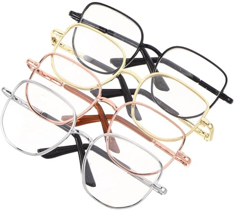 Abaodam 4pcs Miniature Doll Square Glasses with Lenses Metal Frame Eyeglass Accessories for Boys and Girls Dollhouse Photo Props DIY Costume Craft Sets