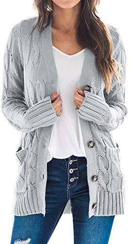 Goranbon Women's Cable Knit Cardigan Long Sleeve Open Front Button Down Knitwear Sweater Coat
