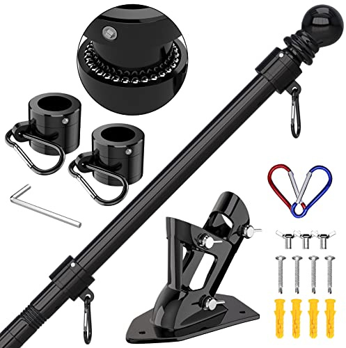 ZMTECH Flag Pole - Upgraded Bracket, (2 Packs) 6 FT Stainless Steel Flag Poles for Outside House, Residential or Commerical, Tangle Free Flag Pole Kit for American Flag (Without Flag, Black)