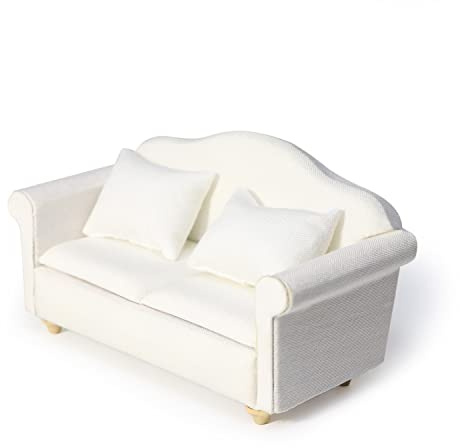 Cutemini Dollhouse Furniture 1/12 Couch with Pillows, Mini Loveseat, White