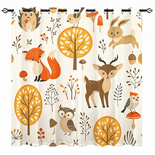 ANHOPE YUANZU Rideaux Occultants Enfants - Motif Animaux Jungle et Forêt Automnale, Œillets Thermo-Isolants (2 Panneaux L75cm x H166cm) pour Chambre Bébé, Salle de Jeux - Garçons/Filles