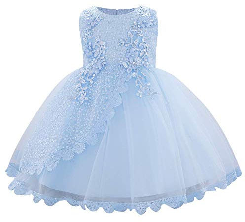 IWEMKE Robe Princesse Bébé Enfants Filles Tulle Dentelle Robe Mariage Fleur Brodée Courte Robe Tutu Soirée Demoiselle d'honneur Robe sans Manches pour Communion Pageant Baptême Fête Anniversaire